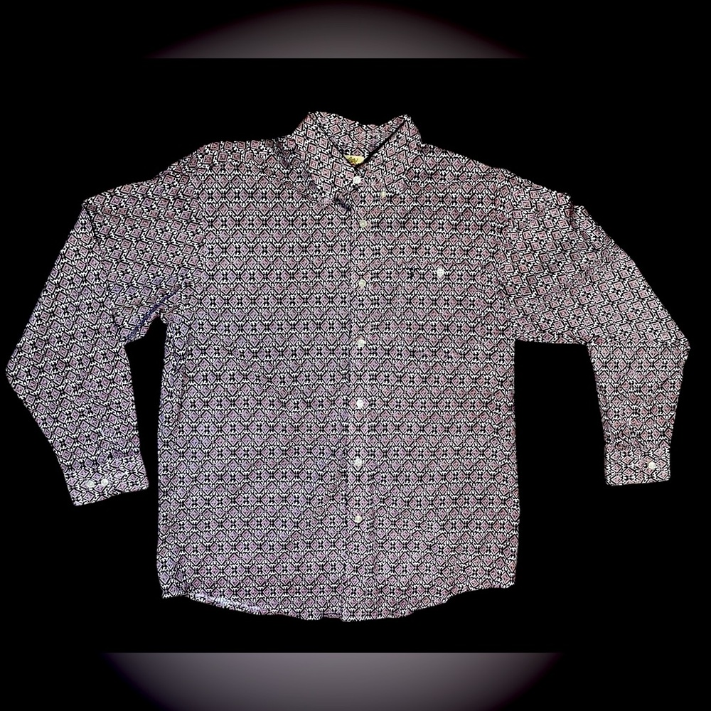 Wrangler 20X Black, Maroon, and White Patterned Shirt Long Sleeve Shirt- L